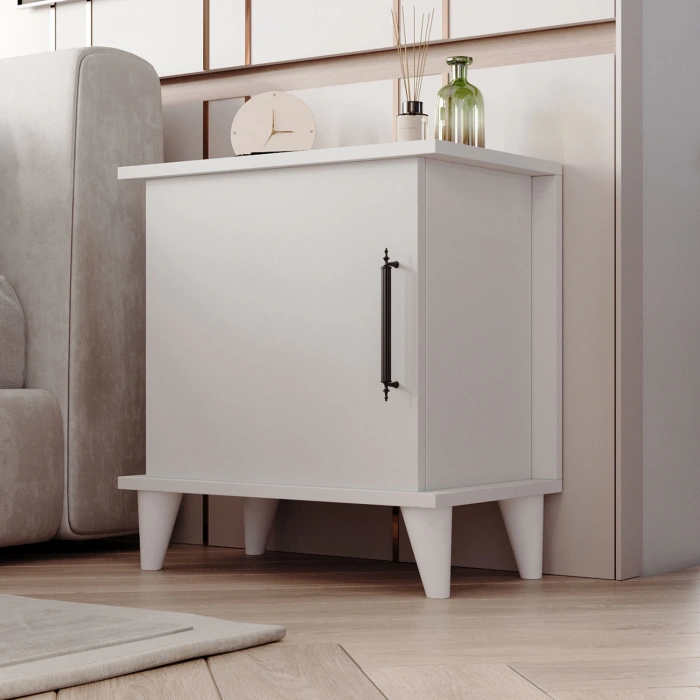 Ferah Komodin & Şifonyer Tek Kapaklı 2 Raflı Yatak Odası Başucu Düzenleyici Komidin Beyaz