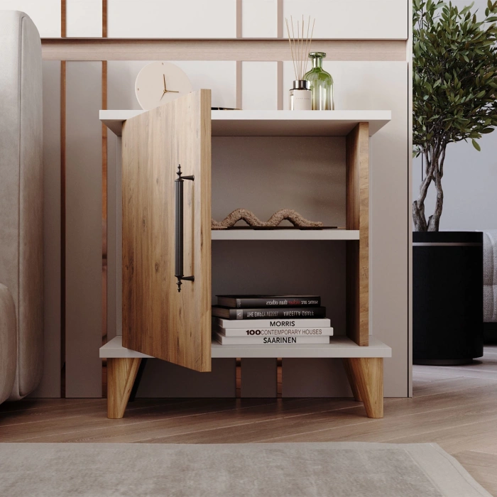 Ferah Komodin & Şifonyer Tek Kapaklı 2 Raflı Yatak Odası Başucu Düzenleyici Komidin - Çam