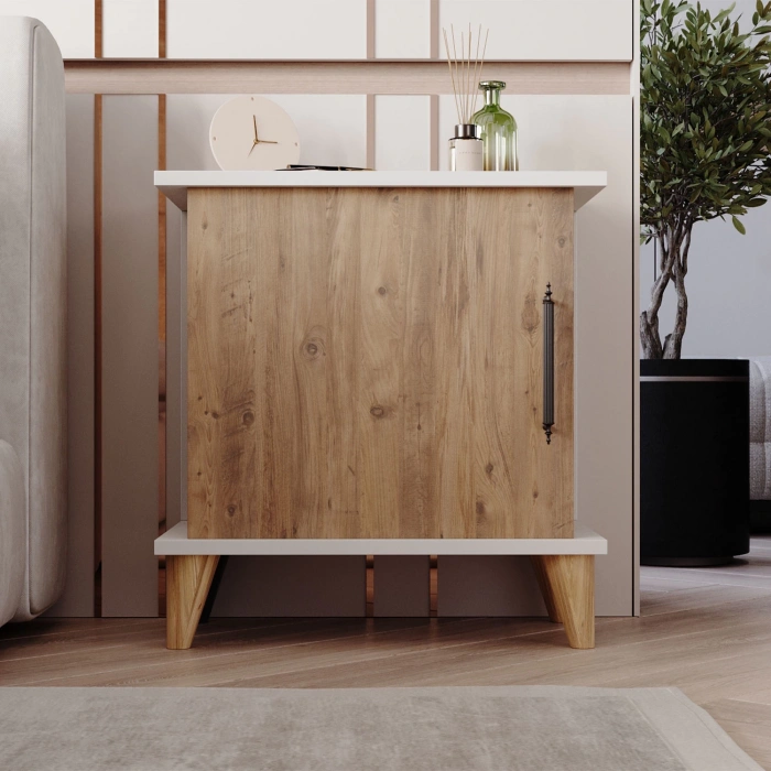 Ferah Komodin & Şifonyer Tek Kapaklı 2 Raflı Yatak Odası Başucu Düzenleyici Komidin - Çam