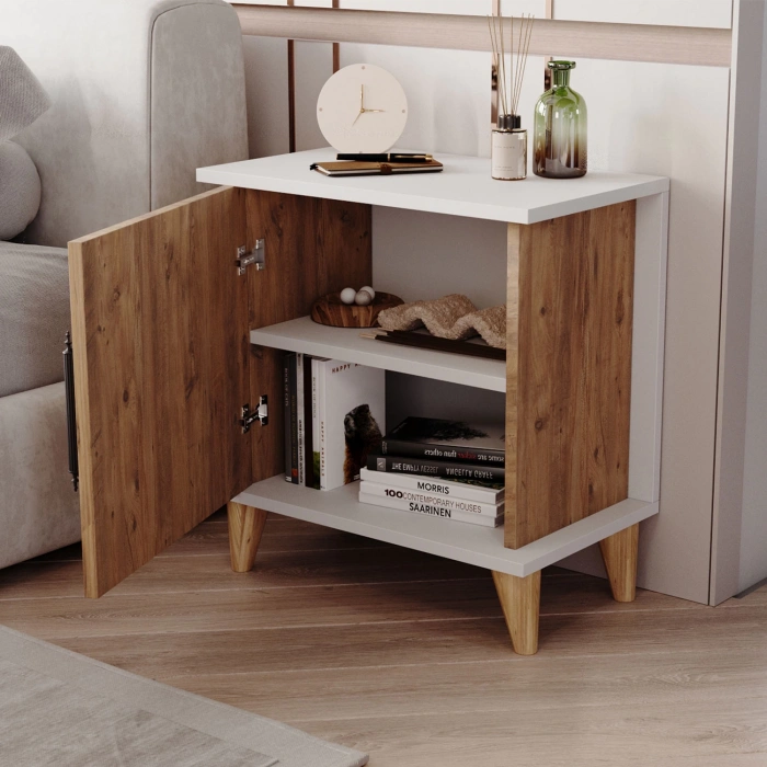 Ferah Komodin & Şifonyer Tek Kapaklı 2 Raflı Yatak Odası Başucu Düzenleyici Komidin - Çam