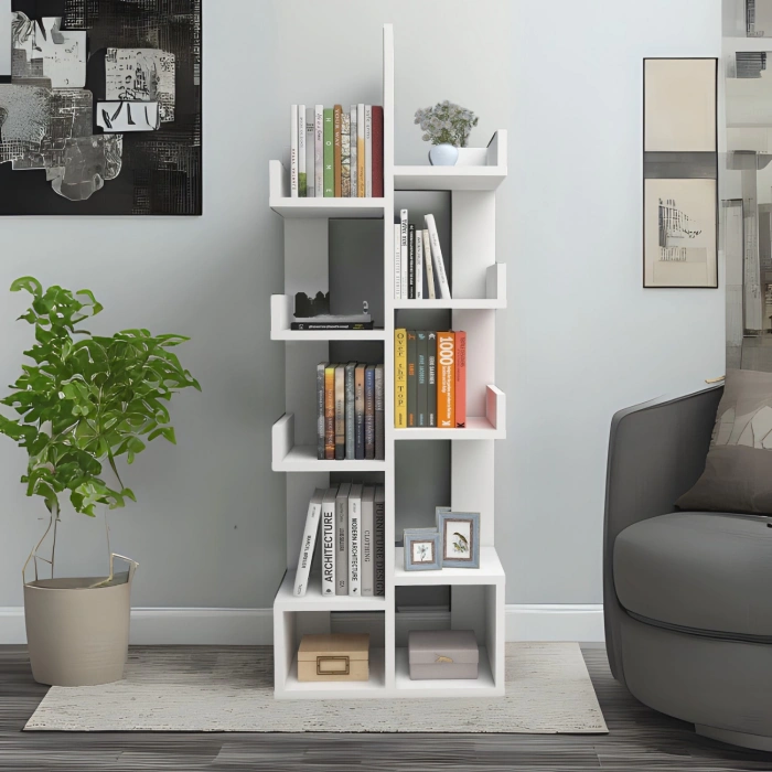 Gemini 10 Bölmeli Raflı Dekoratif Kitaplık Ofis Kitaplığı Dolap Evrak Rafı Ev Ofis Rafı - Beyaz