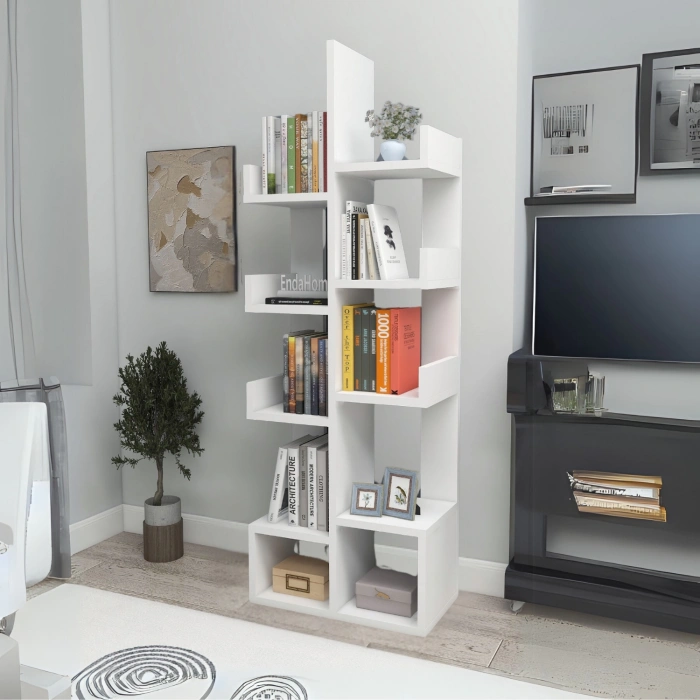 Gemini 10 Bölmeli Raflı Dekoratif Kitaplık Ofis Kitaplığı Dolap Evrak Rafı Ev Ofis Rafı - Beyaz