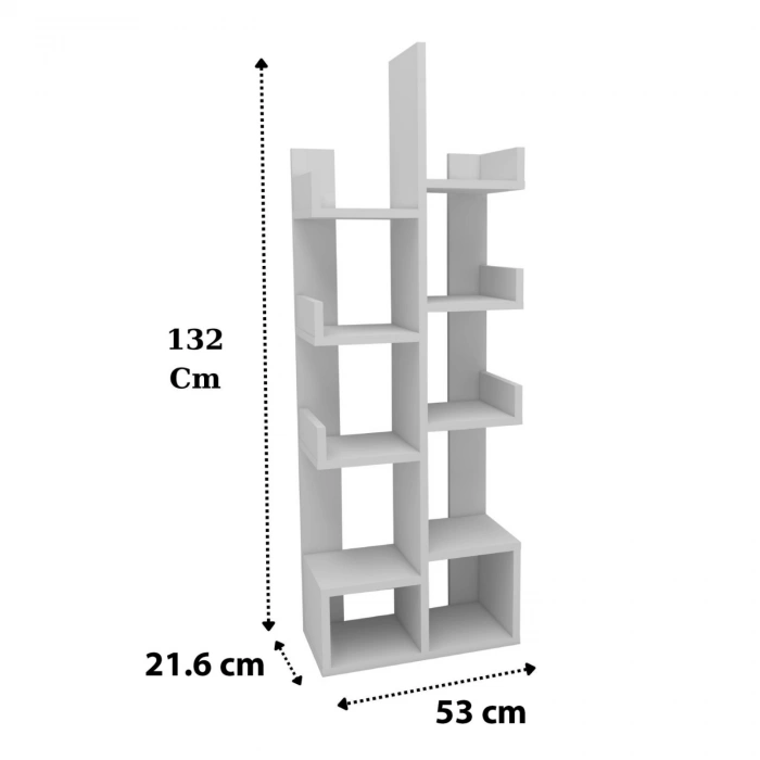 Gemini 10 Bölmeli Raflı Dekoratif Kitaplık Ofis Kitaplığı Dolap Evrak Rafı Ev Ofis Rafı - Beyaz