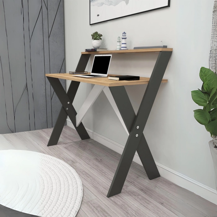 İQAS 50x90 Cm Çalışma Masası Laptop Bilgisayar Masası Ofis Ders Yemek Çocuk Masası Antrasit-Çam
