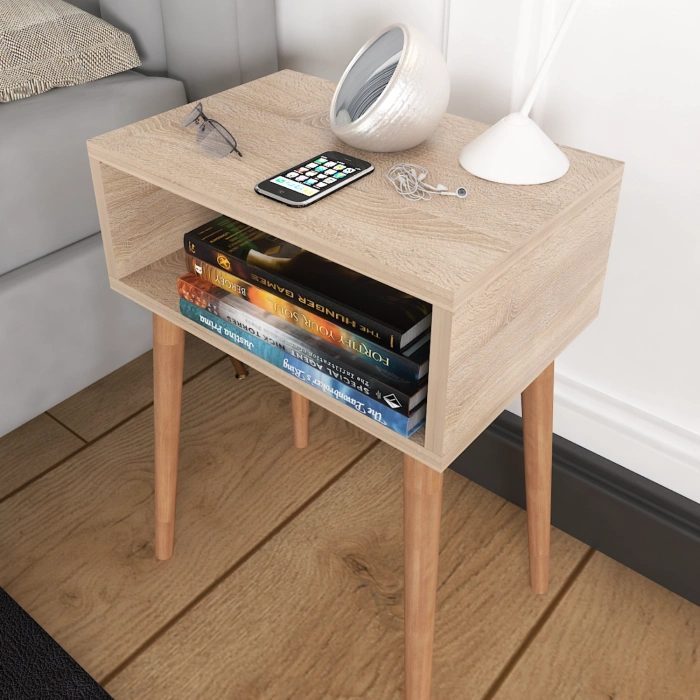 Komodin Çekmecesiz Ahşap Ayaklı Yatak Odası Başucu Komodin – Sonomo