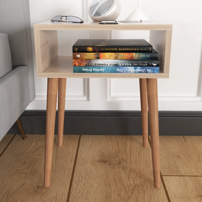 Komodin Çekmecesiz Ahşap Ayaklı Yatak Odası Başucu Komodin – Sonomo