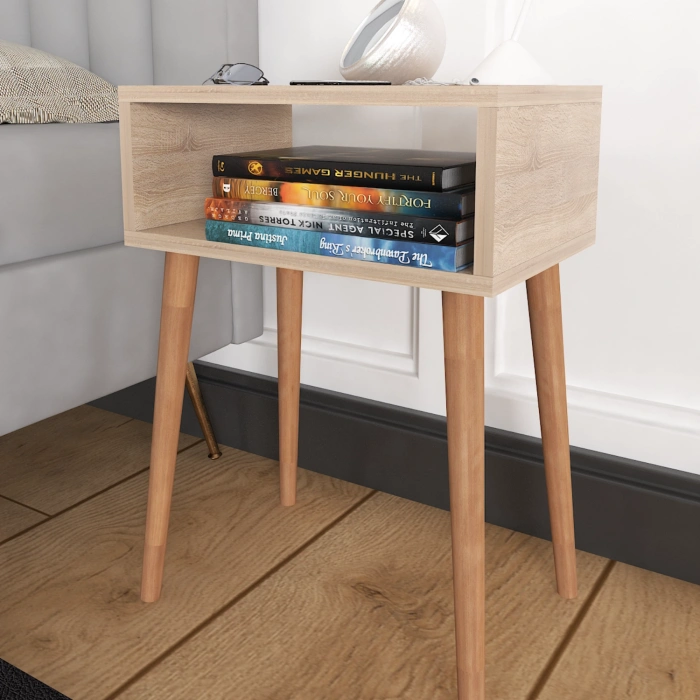 Komodin Çekmecesiz Ahşap Ayaklı Yatak Odası Başucu Komodin – Sonomo