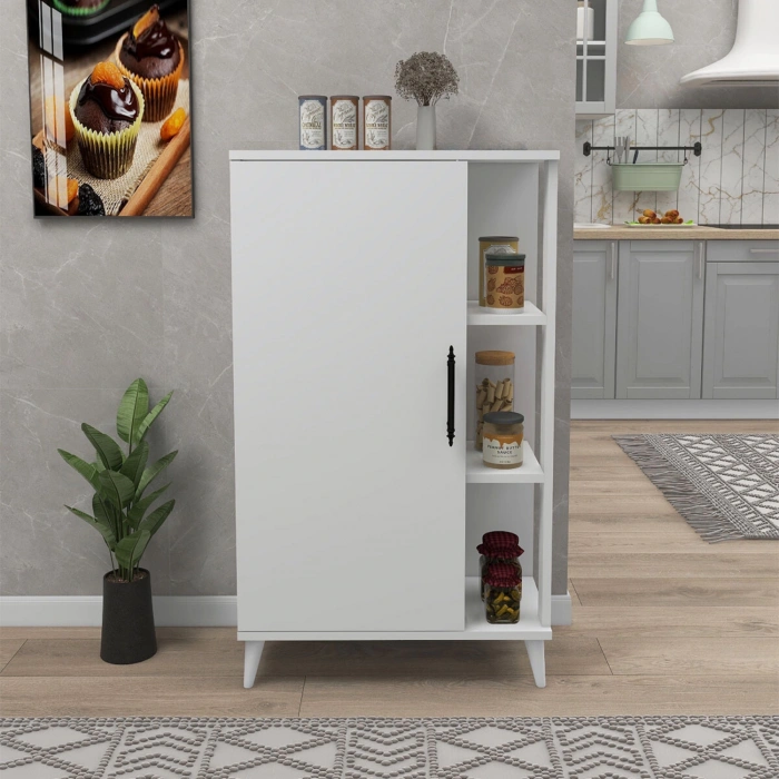 Lacerta 6 Raflı Kapaklı Çok Amaçlı Dolap Mutfak Banyo Balkon Erzak Killer Dolabı Beyaz