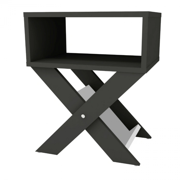 Lepus X Ayaklı Komodin & Şifonyer Çekmecesiz Raflı Yatak Odası Başucu Düzenleyici Antrasit