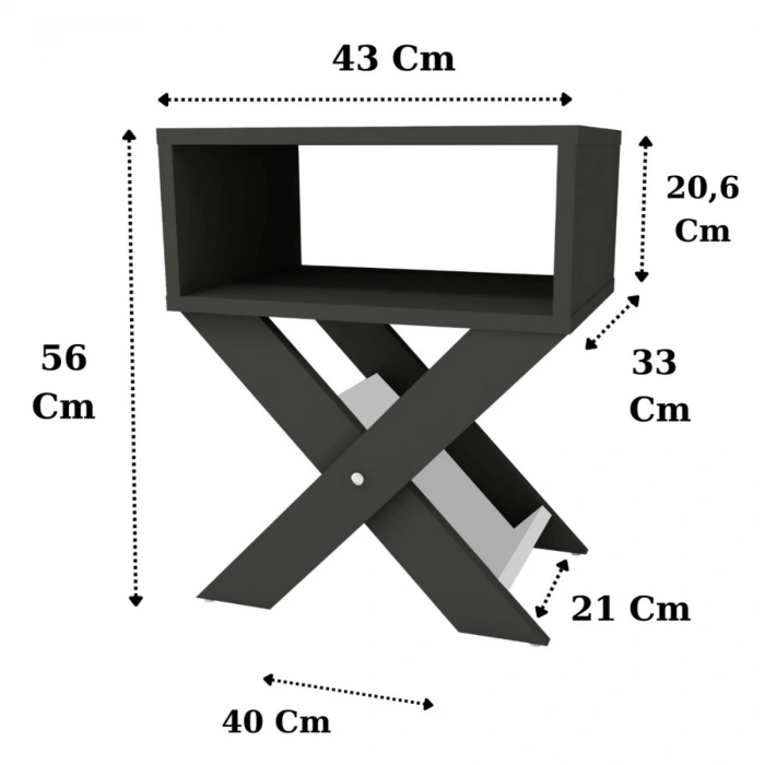 Lepus X Ayaklı Komodin & Şifonyer Çekmecesiz Raflı Yatak Odası Başucu Düzenleyici Antrasit
