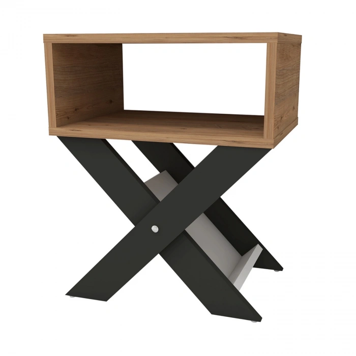 Lepus X Ayaklı Komodin & Şifonyer Çekmecesiz Raflı Yatak Odası Başucu Düzenleyici Antrasit-Çam