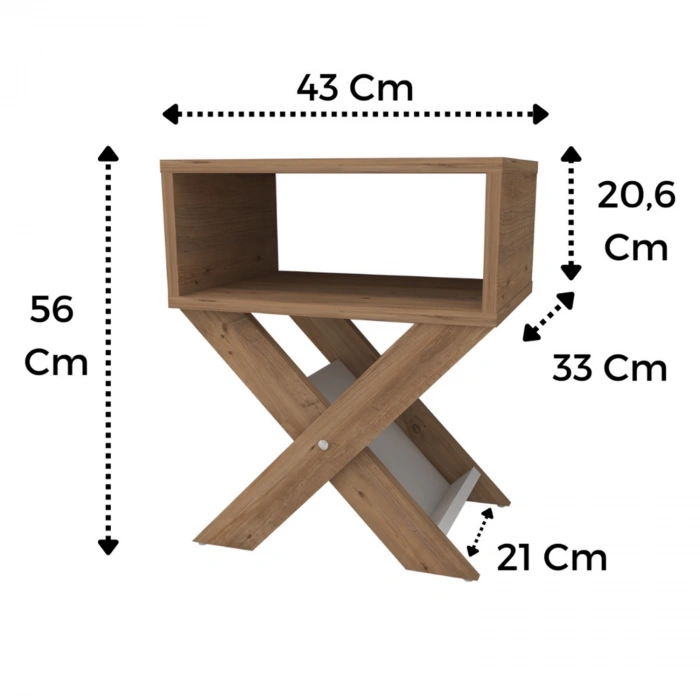 Lepus X Ayaklı Komodin & Şifonyer Çekmecesiz Raflı Yatak Odası Başucu Düzenleyici Çam