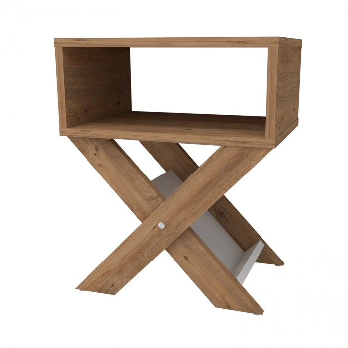 Lepus X Ayaklı Komodin & Şifonyer Çekmecesiz Raflı Yatak Odası Başucu Düzenleyici Çam