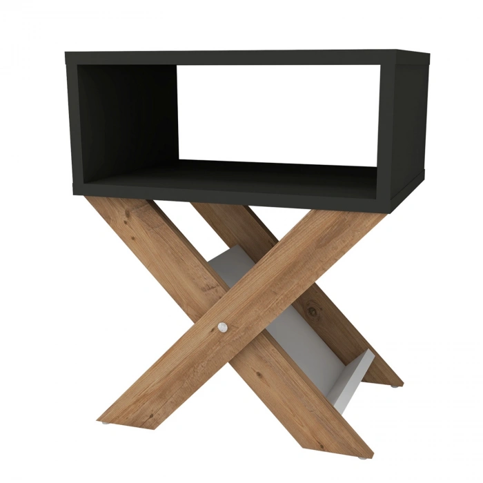 Lepus X Ayaklı Komodin & Şifonyer Çekmecesiz Raflı Yatak Odası Başucu Düzenleyici Çam-Antrasit