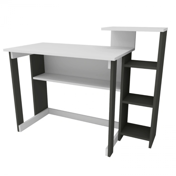 Lotus 5 Raflı Çalışma Masası Laptop Bilgisayar Masası Ofis Ders Yemek Çocuk Masası Antrasit-Beyaz