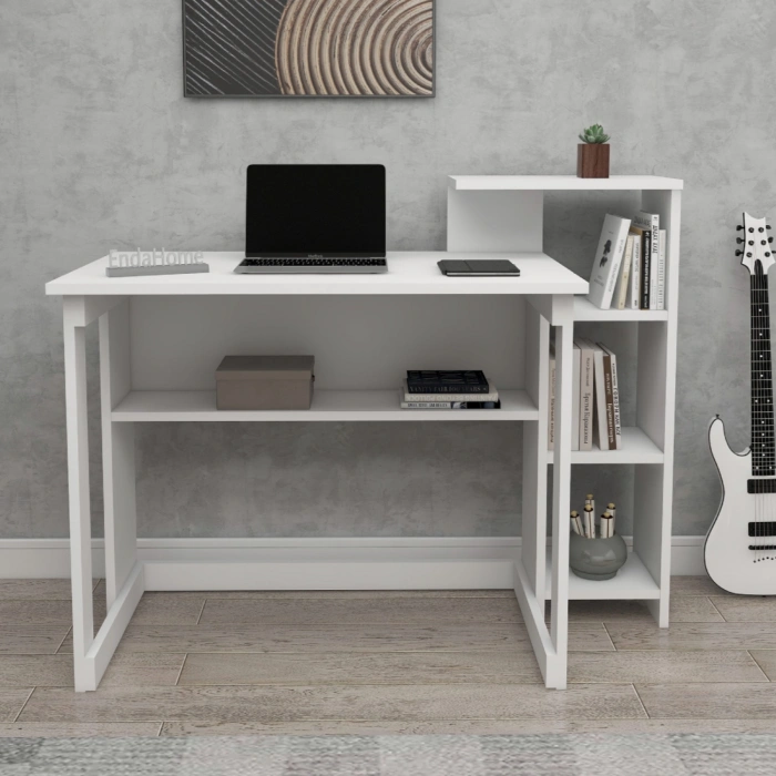 Lotus 5 Raflı Çalışma Masası Laptop Bilgisayar Masası Ofis Ders Yemek Çocuk Masası Beyaz