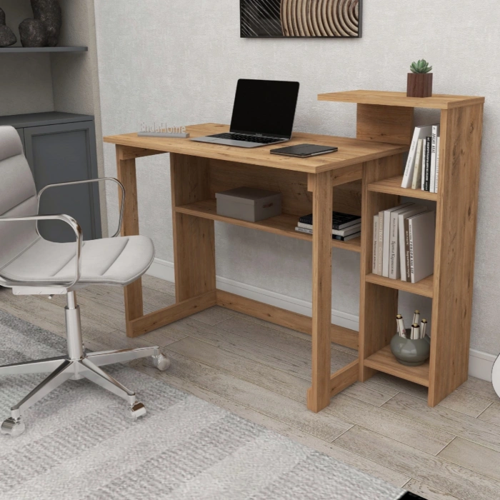 Lotus 5 Raflı Çalışma Masası Laptop Bilgisayar Masası Ofis Ders Yemek Çocuk Masası Çam