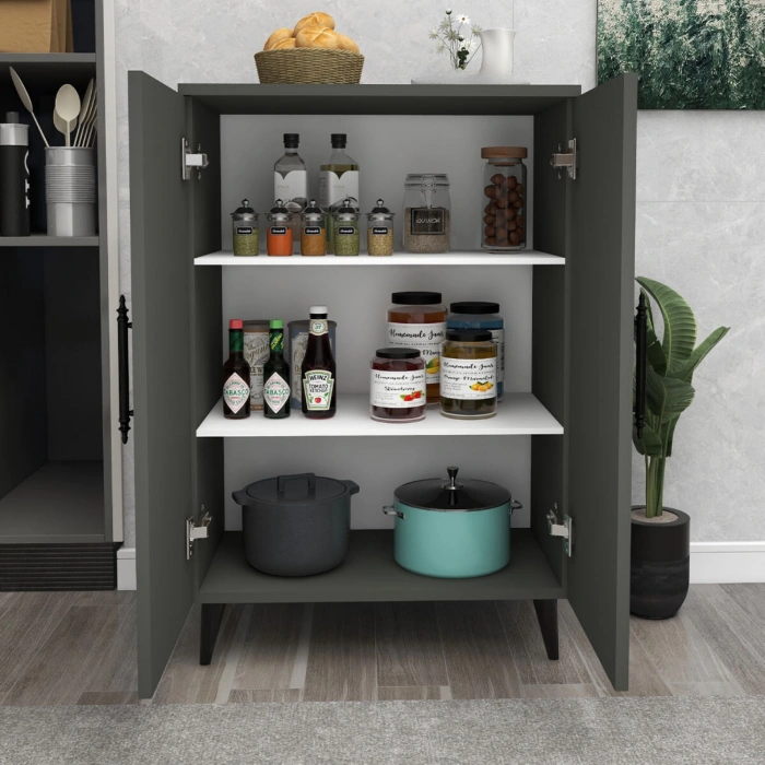 Meta 6 Raflı 4 Kapaklı Çok Amaçlı XL Dolap Mutfak Banyo Balkon Erzak Killer Dolabı Antrasit