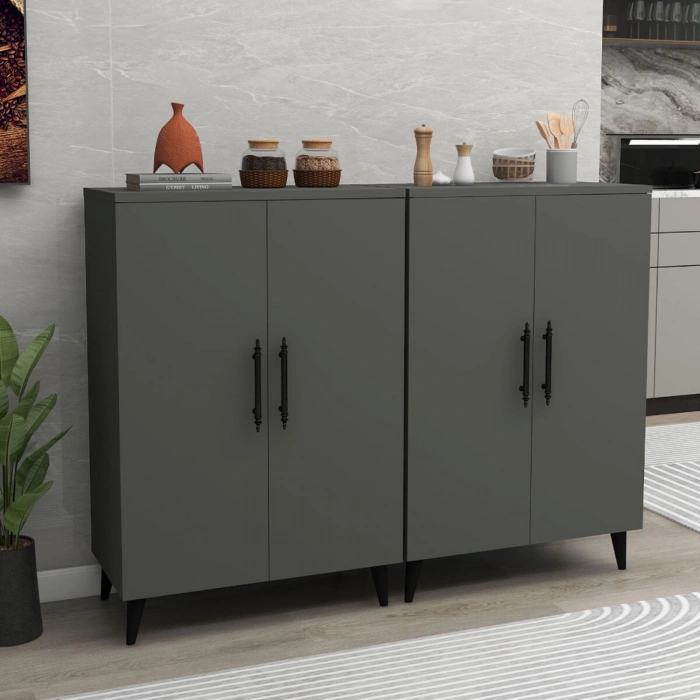 Meta 6 Raflı 4 Kapaklı Çok Amaçlı XL Dolap Mutfak Banyo Balkon Erzak Killer Dolabı Antrasit