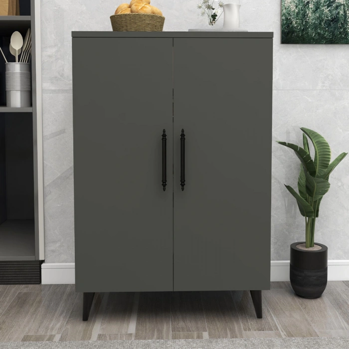 Meta 6 Raflı 4 Kapaklı Çok Amaçlı XL Dolap Mutfak Banyo Balkon Erzak Killer Dolabı Antrasit