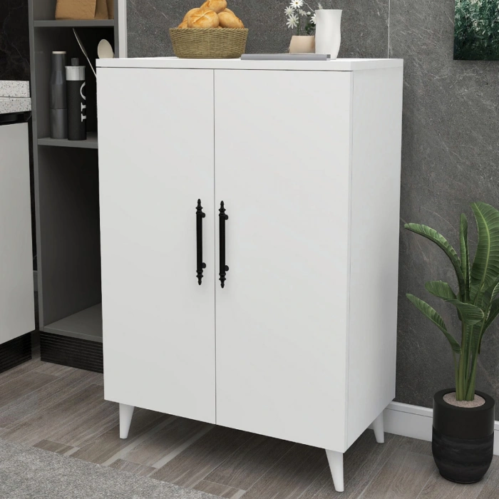 Meta 6 Raflı 4 Kapaklı Çok Amaçlı XL Dolap Mutfak Banyo Balkon Erzak Killer Dolabı - Beyaz