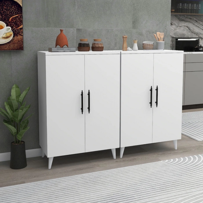 Meta 6 Raflı 4 Kapaklı Çok Amaçlı XL Dolap Mutfak Banyo Balkon Erzak Killer Dolabı - Beyaz