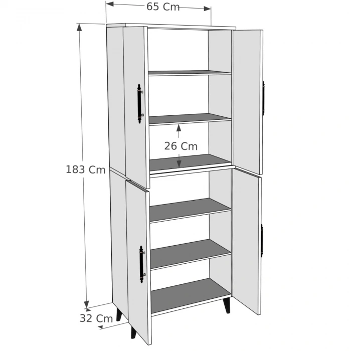 Meta 6 Raflı 4 Kapaklı Çok Amaçlı Xl Dolap Mutfak Banyo Balkon Erzak Killer Dolabı - Çam