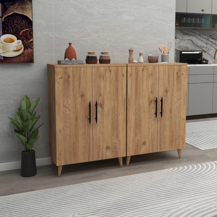 Meta 6 Raflı 4 Kapaklı Çok Amaçlı Xl Dolap Mutfak Banyo Balkon Erzak Killer Dolabı - Çam