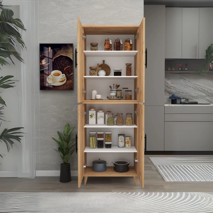 Meta 6 Raflı 4 Kapaklı Çok Amaçlı Xl Dolap Mutfak Banyo Balkon Erzak Killer Dolabı - Çam