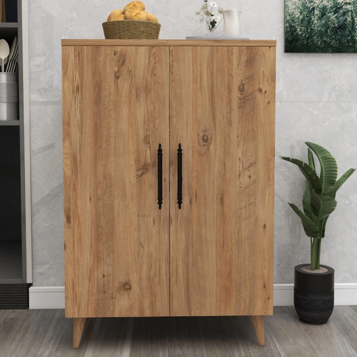 Meta 6 Raflı 4 Kapaklı Çok Amaçlı Xl Dolap Mutfak Banyo Balkon Erzak Killer Dolabı - Çam