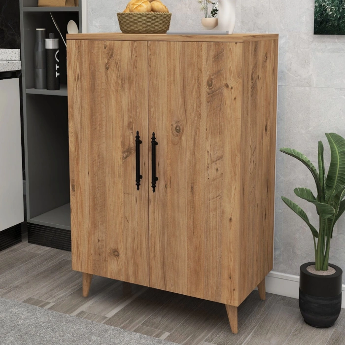 Meta 6 Raflı 4 Kapaklı Çok Amaçlı Xl Dolap Mutfak Banyo Balkon Erzak Killer Dolabı - Çam