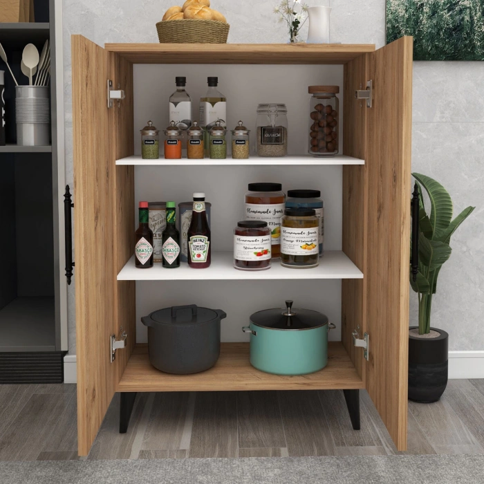 Meta 6 Raflı 4 Kapaklı Çok Amaçlı Xl Dolap Mutfak Banyo Balkon Erzak Killer Dolabı - Çam