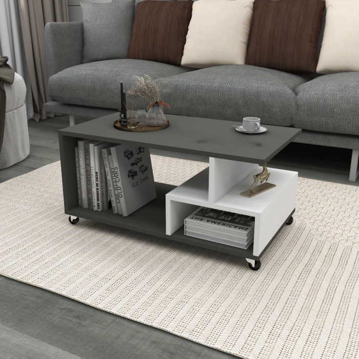 Panama Tekerlekli Pratik Orta Sehpa Salon Sehpası 86*50 - Antrasit