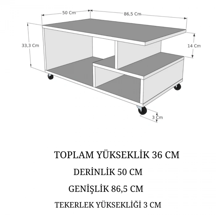 Panama Tekerlekli Pratik Orta Sehpa Salon Sehpası 86*50 - Antrasit