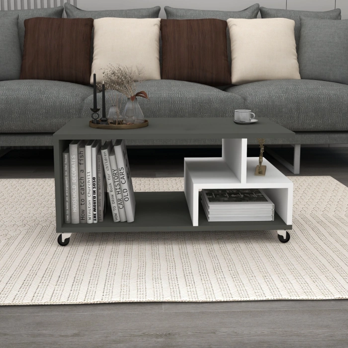 Panama Tekerlekli Pratik Orta Sehpa Salon Sehpası 86*50 - Antrasit