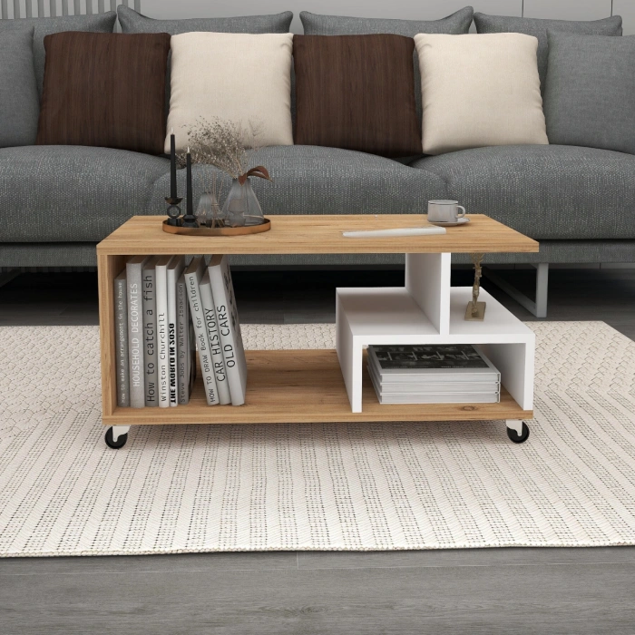 Panama Tekerlekli Pratik Orta Sehpa Salon Sehpası 86*50 - Çam