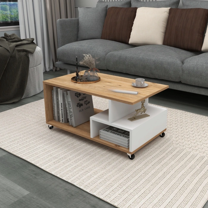 Panama Tekerlekli Pratik Orta Sehpa Salon Sehpası 86*50 - Çam