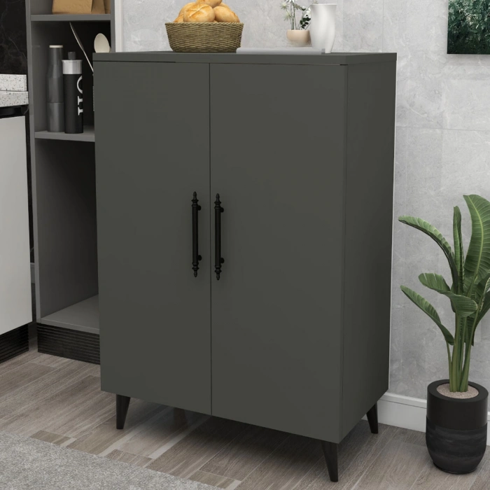 Pegasus 3 Raflı 2 Kapaklı Çok Amaçlı Dolap Mutfak Banyo Balkon Erzak Killer Dolabı - Antrasit