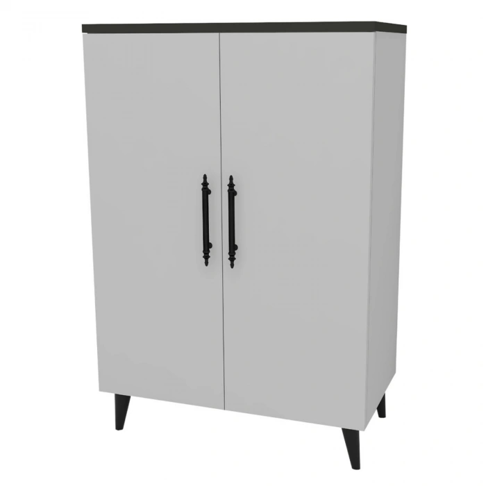 Pegasus 3 Raflı 2 Kapaklı Çok Amaçlı Dolap Mutfak Banyo Balkon Erzak Killer Dolabı Antrasit-Beyaz