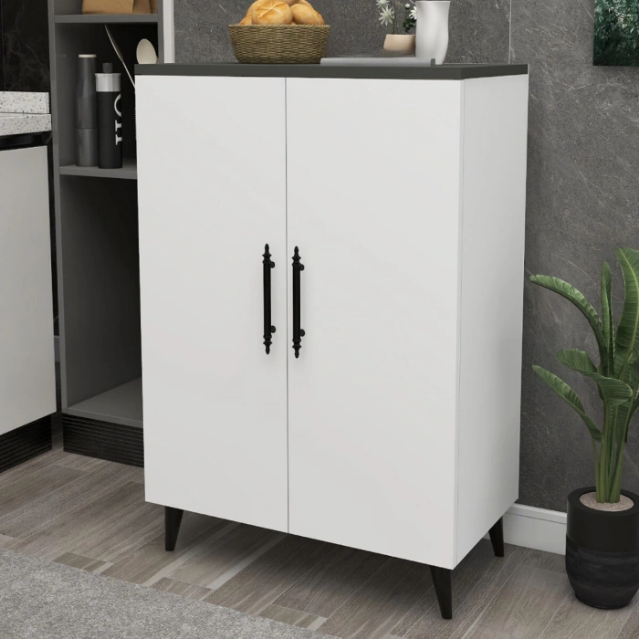 Pegasus 3 Raflı 2 Kapaklı Çok Amaçlı Dolap Mutfak Banyo Balkon Erzak Killer Dolabı Antrasit-Beyaz