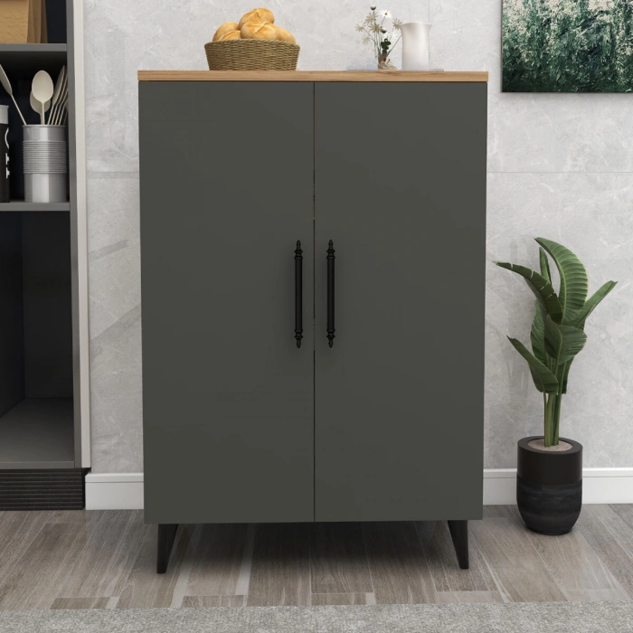 Pegasus 3 Raflı 2 Kapaklı Çok Amaçlı Dolap Mutfak Banyo Balkon Erzak Killer Dolabı Çam-Antrasit