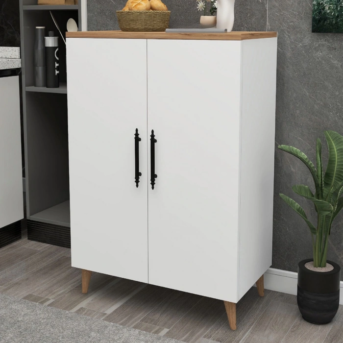 Pegasus 3 Raflı 2 Kapaklı Çok Amaçlı Dolap Mutfak Banyo Balkon Erzak Killer Dolabı Çam-Beyaz