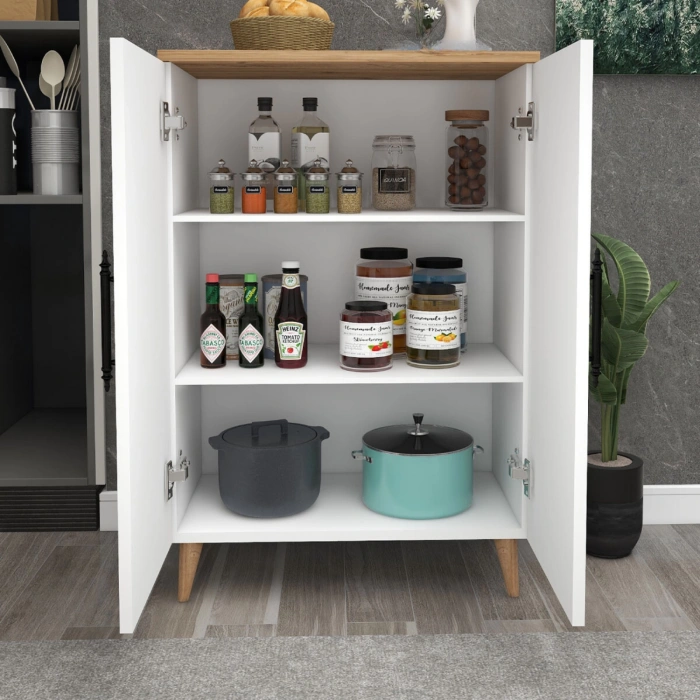 Pegasus 3 Raflı 2 Kapaklı Çok Amaçlı Dolap Mutfak Banyo Balkon Erzak Killer Dolabı Çam-Beyaz