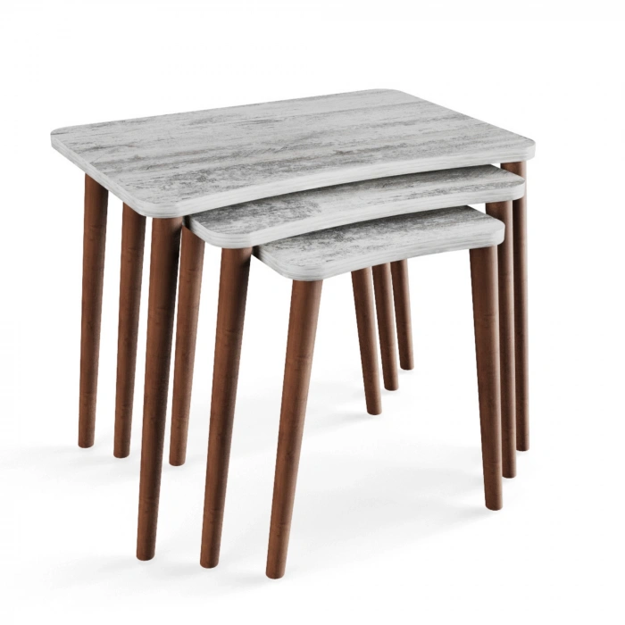 Reyhan 3lü Zigon Sehpa & Yan Sehpa Ahşap Ayaklı Salon Seti Çay Sehpası - Kristal