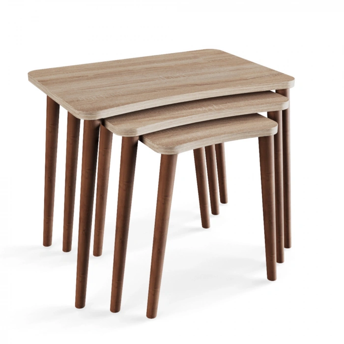 Reyhan 3lü Zigon Sehpa & Yan Sehpa Ahşap Ayaklı Salon Seti Çay Sehpası Sonomo