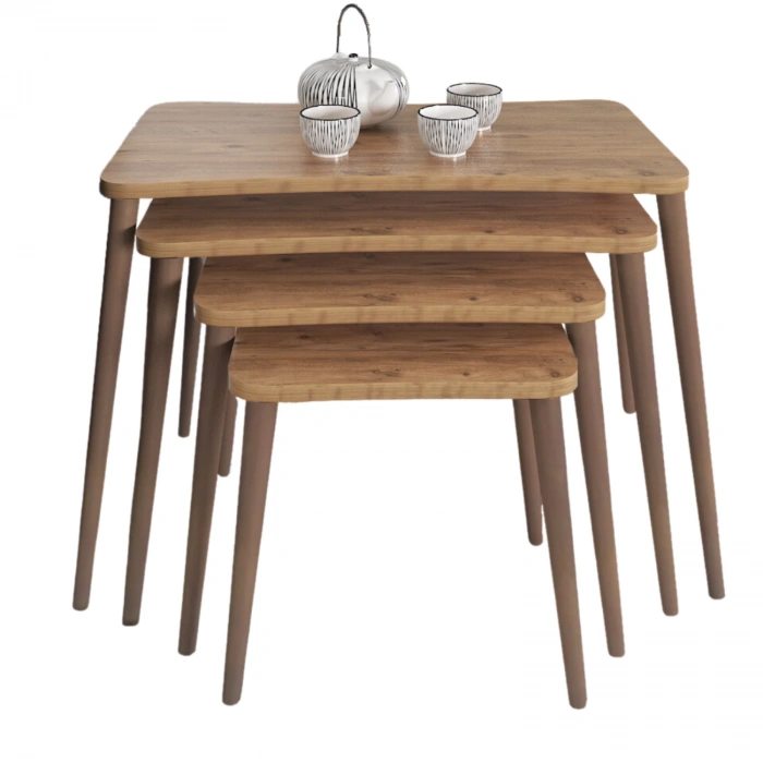 Selena 4lü Zigon Sehpa Ahşap Ayaklı Salon Seti Çay Sehpası – Çam