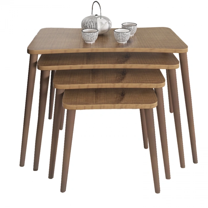 Selena 4lü Zigon Sehpa Ahşap Ayaklı Salon Seti Çay Sehpası – Ceviz