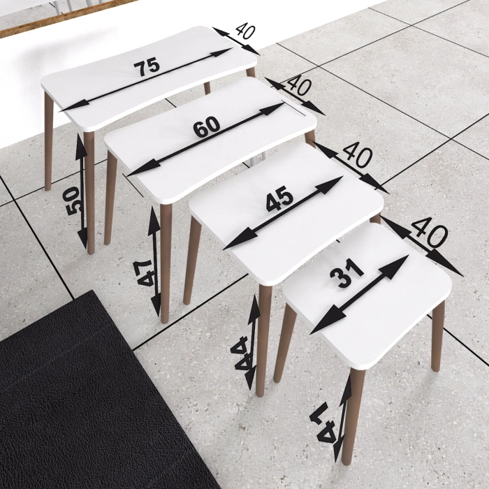 Selena 4lü Zigon Sehpa Ahşap Ayaklı Salon Seti Çay Sehpası – Ceviz