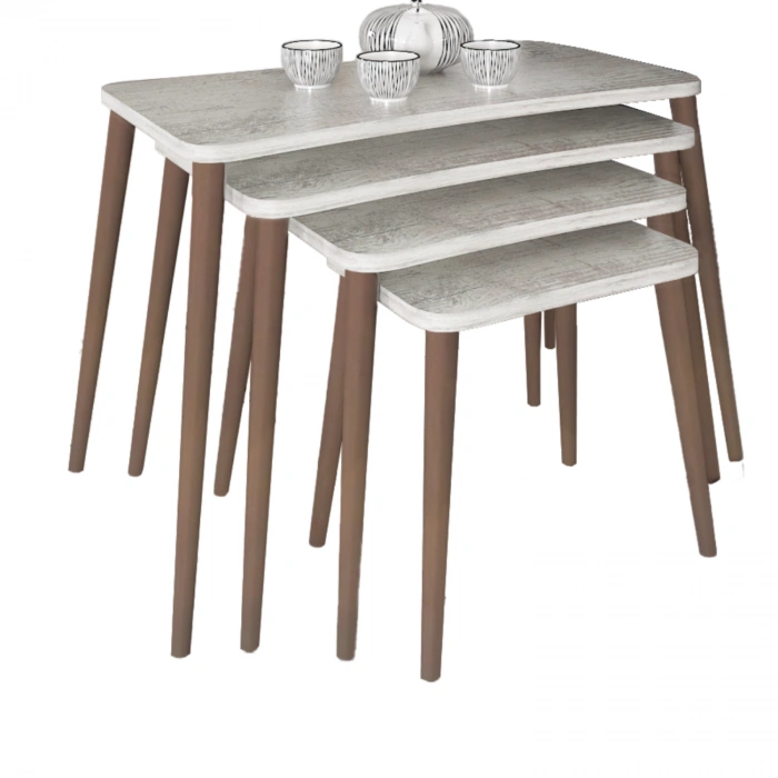 Selena 4lü Zigon Sehpa Ahşap Ayaklı Salon Seti Çay Sehpası – Kristal