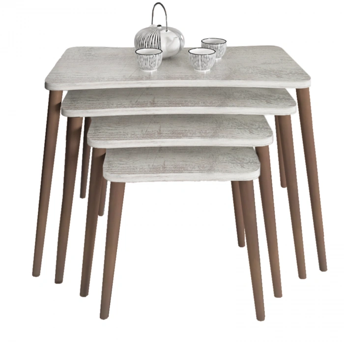 Selena 4lü Zigon Sehpa Ahşap Ayaklı Salon Seti Çay Sehpası – Kristal